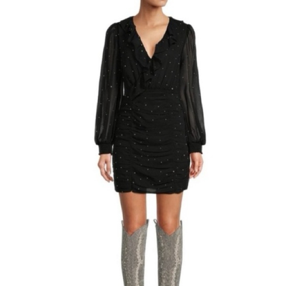 A loves A Surplice ruffle v neck long sleeve embellished ruched mini dress S